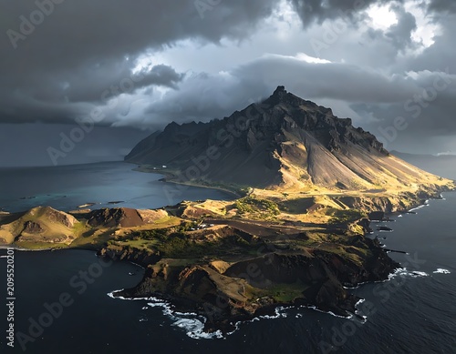 Dramatic Landscape of Rocky Island Formation.