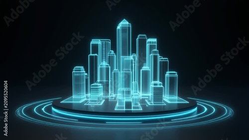 Futuristic Smart City Hologram and Digital Technology Animation