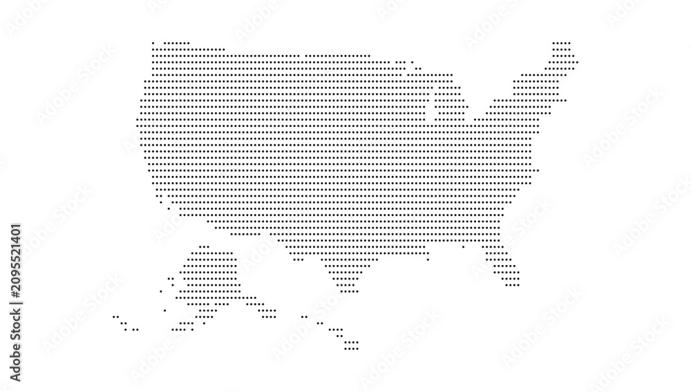 Obraz premium United States Dotted Map Vector with Halftone Dot Pattern, Geographic Country Outline, Border, National Territory Shape, North America Cartography Illustration for Atlas, Travel