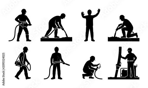 Фотография Construction Worker Silhouettes, Industrial Labor Icons, Building Site Professio