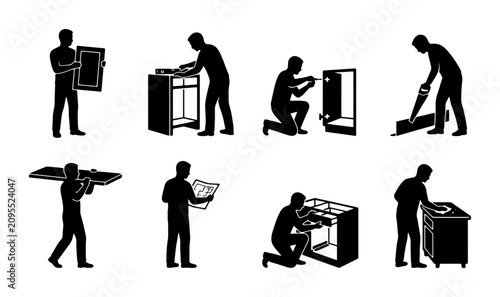 Bild auf Leinwand Furniture Assembly Icons, DIY Home Improvement Vector Set, Manual Instruction Pi