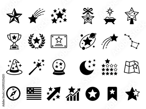 Collection of Star Icons and Symbols: Award, Magic, Space, Holiday & More