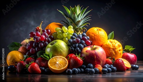 Fresh Fruit Assortment on Dark Background.