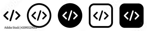 Foto Code brackets icon set in outline, solid circle and square styles