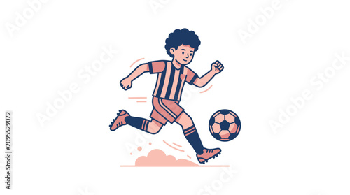 Fotografie Boy Kicking Soccer Ball Energetically Forward.