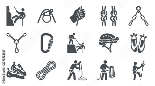 Obraz na plátně Black and white climbing icons set.