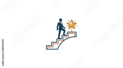 Tableau sur toile Businessman climbing stairs to success goal.