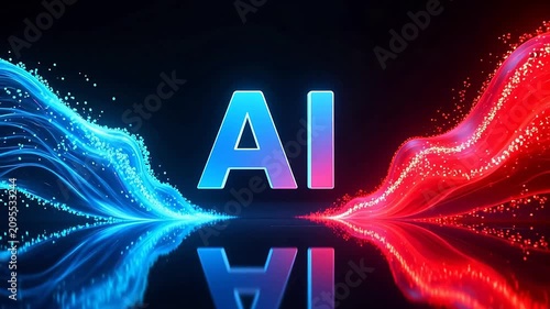 Glowing ai letters with blue and red particles