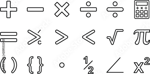 Photos Mathematics education line art vector icon set featuring algebra symbols arithme