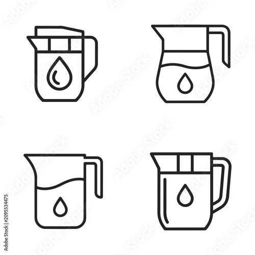Obraz na plátne Set of four simple line art icons representing water pitchers and jugs for hydra