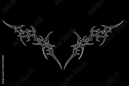 Neo tribal cyber gothic abstract symmetrical shapes sharp dots detailing styles vector design for tattoo, streetwear, dark aesthetics decoration