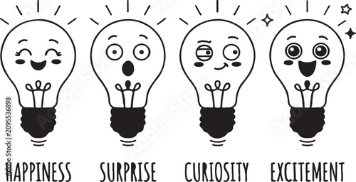 Foto Light bulb character set expressing emotions of happiness surprise curiosity and