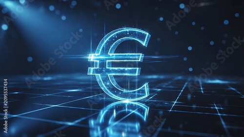 Glowing euro currency symbol representing European economy and digital finance technology