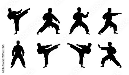 Canvastavla Martial Arts Silhouette Set, Karate Action Poses, Dynamic Combat Movements, Blac