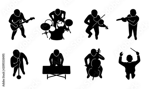Canvas Print Orchestra Musicians Silhouette Collection, Classical Ensemble Icons, Conductor a