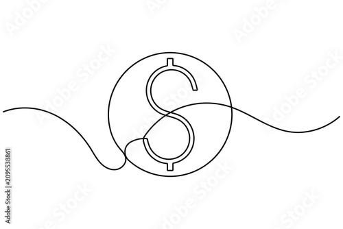 Obraz na plátně Circulating dollar sign continuous one line drawing on white background minimali