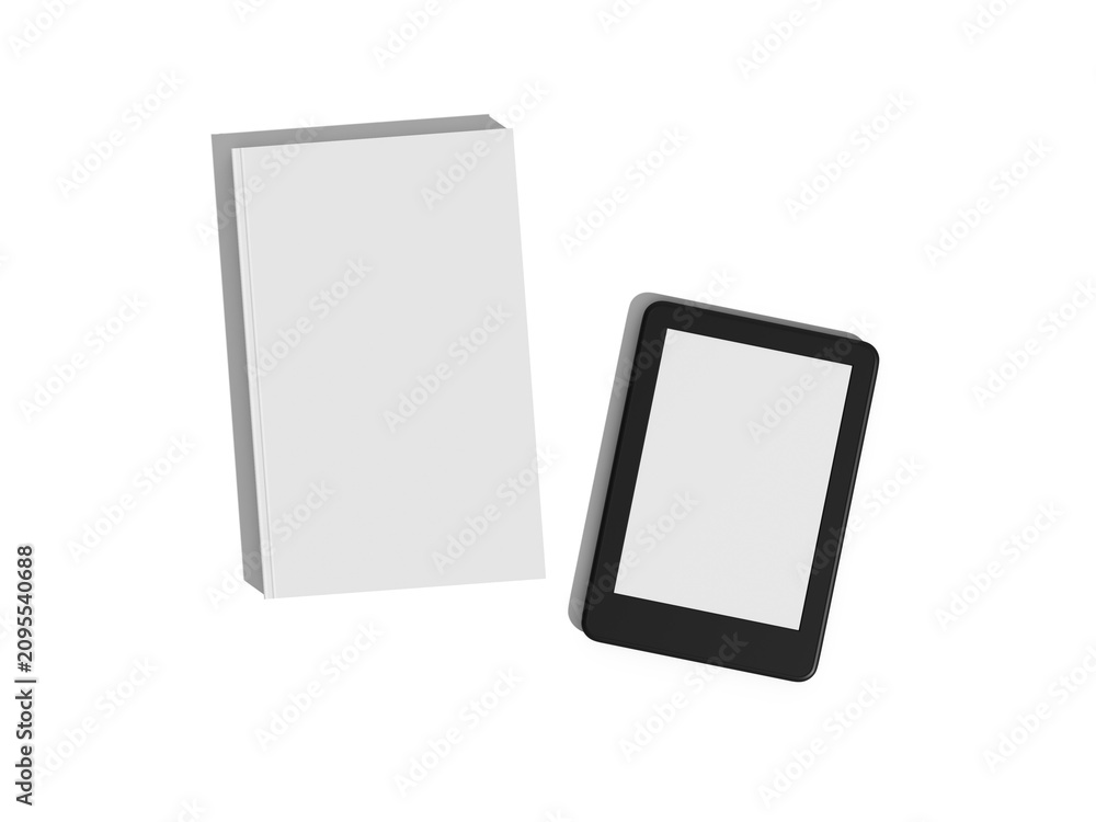 Fototapeta premium Blank book and e reader device mockup set