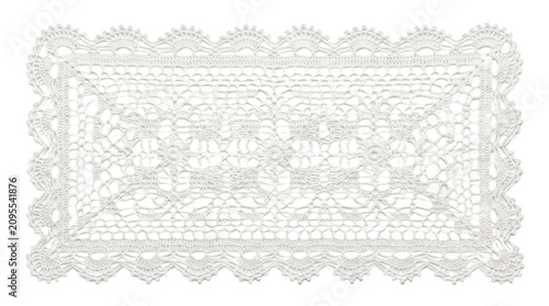 Crochet Doily Lace Mat Rectangular delicate white crochet doily with scalloped edges isolated on transparent background Set against a pure solid white background