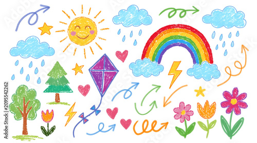 Photos Bright and Cheerful Doodle Art Featuring Sunny Days, Rainbows, Clouds, and Flowe