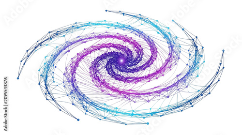 Abstract digital plexus galaxy spiral isolated on white background