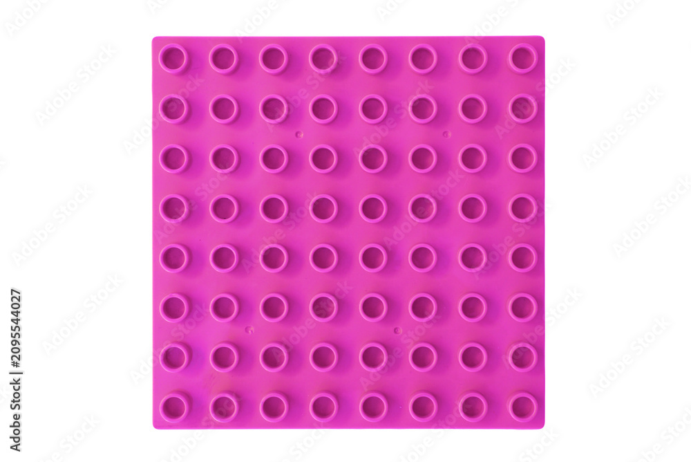 Obraz premium Top view Bright Pink Magenta Square lego duplo base plate toy block brick isolated on white