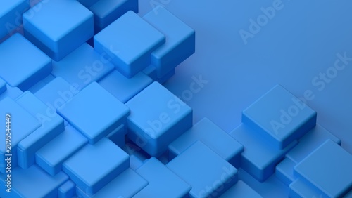 Abstract 3D Blue Geometric Cubes and Blocks