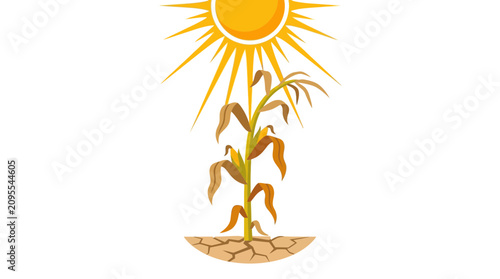 Bild auf Leinwand Drought Effect on Corn Crop Field with Cracked Soil and Hot Sun Illustration