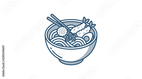 Фотография A bowl of noodles with shrimp.