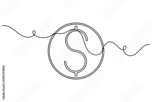 Fotografie Circulating dollar sign continuous one line drawing on white background minimali