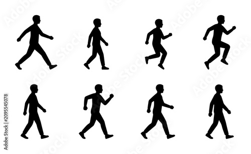 Canvas Print Silhouette Walking and Running Figures, Motion Sequence Vector Set, Human Activi