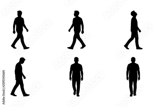 Silhouette Figures, Walking Man Vector Icons Set, Human Poses Collection, Simple Black and White Graphic Elements