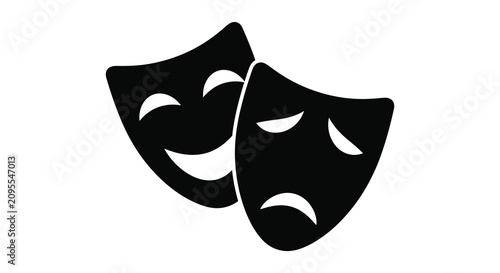 Slika na platnu Two theatrical masks one smiling and one frowning in black silhouette
