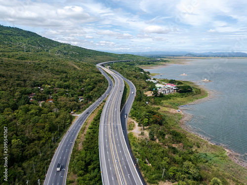 Canvastavla Drone aerial view of Motorway M6 Bang Pa-in–Nakhon Ratchasima expressway running