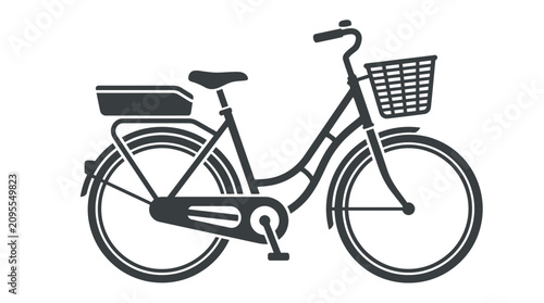 Black bicycle with basket and seat.