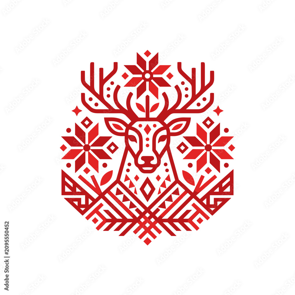 Fototapeta premium Red Deer Antler Snowflake Design.