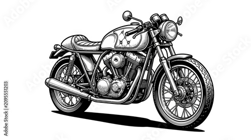 Schilderij op canvas Classic cafe racer motorcycle side view illustration.