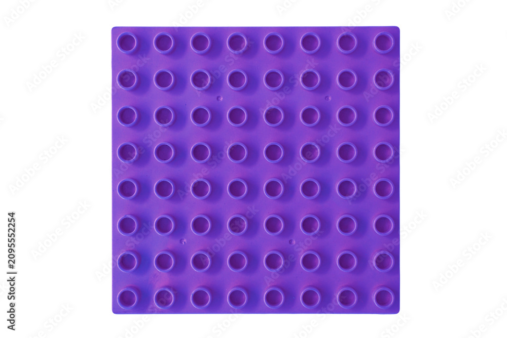 Obraz premium Top view Bright Purple Square lego duplo base plate toy block brick isolated on white