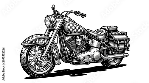 Tableau sur toile Heavy cruiser motorcycle with touring saddlebags illustration.