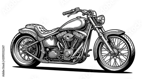 Tableau sur toile High handlebar custom cruiser motorbike sketch.