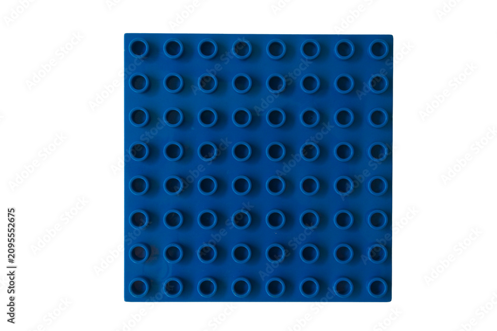 Obraz premium Top view Dark Blue Square lego duplo base plate toy block brick isolated on white