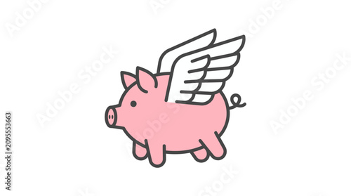 Cute Cartoon Flying Piggy Bank with Wings Illustration Representing Financial Metaphor and Impossible Dreams