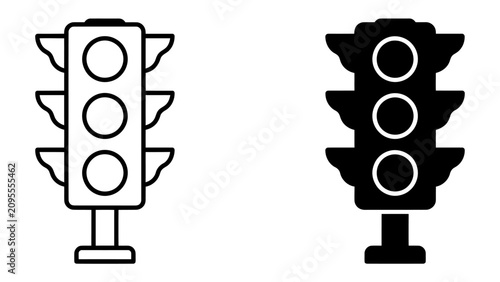 Fotografía Traffic Signal Icons: Two traffic signals, one outlined in black and white and the other a solid black silhouette, represent the fundamental elements of road traffic control