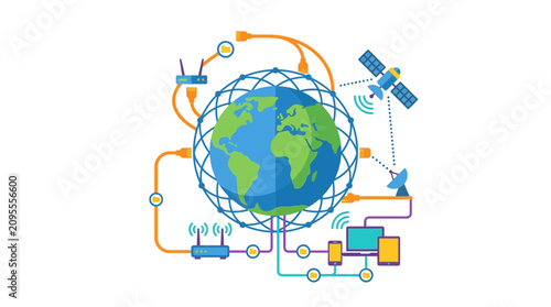 Photos Global Network Connection: Earth, Satellite, Router, Devices, Internet & Technol