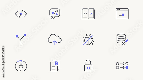 AI coding assistant and software optimization icon pack – Great for technical documentation, developer tool UI, or data science.