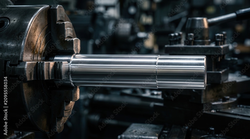 Fototapeta premium Close up of a lathe machined metal shaft showcasing exact surface quality.
