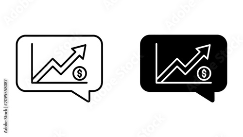Financial Growth Icons: A set of clean, modern icons depicting a rising graph and dollar sign within speech bubbles, representing financial progress and growth.