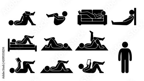 Canvas Print Relaxation Poses Vector Icons, Casual Leisure Activities, Human Figures in Diver