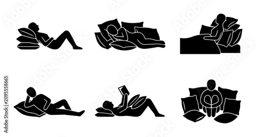 Obraz na płótnie Relaxation Poses Vector Icons, Comfort & Leisure Silhouettes, Cozy Home Lifestyl