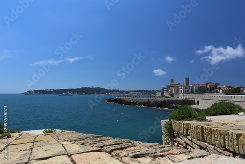 Antibes Ramparts and Cathedral Towers Across the Bay