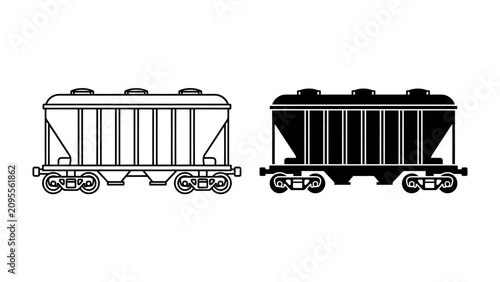Hopper Cars: A pair of hopper railcars, one in outline and the other in silhouette, displayed side-by-side, ready for bulk cargo transport.